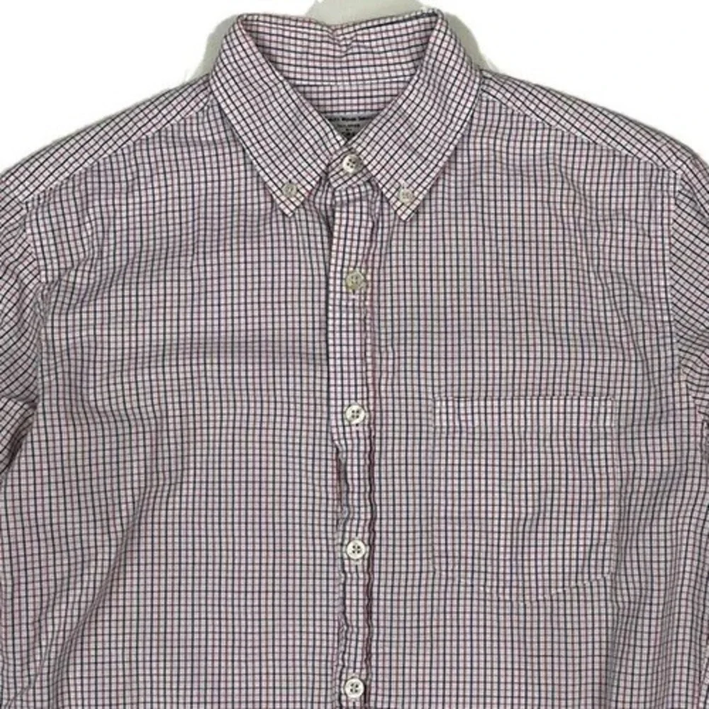 J.Crew Mens‎ Gingham Woven Shirt Small White Blue Red Plaid Cotton Tattersall
